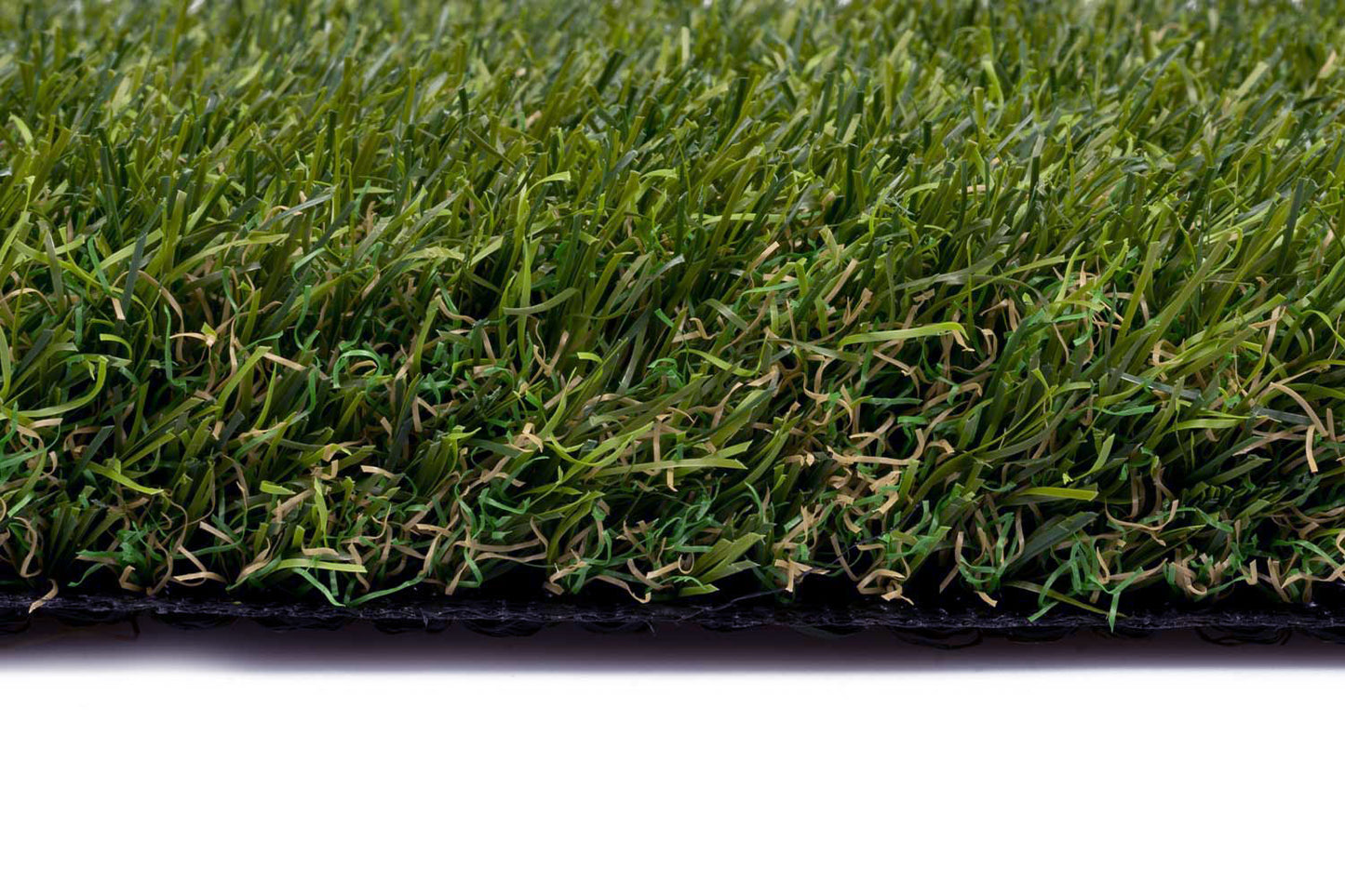 Zijaanzicht van kunstgras mat type Lushkin 50 met poolhoogte 50 millimeter vezels in meerkleurig groene kleur